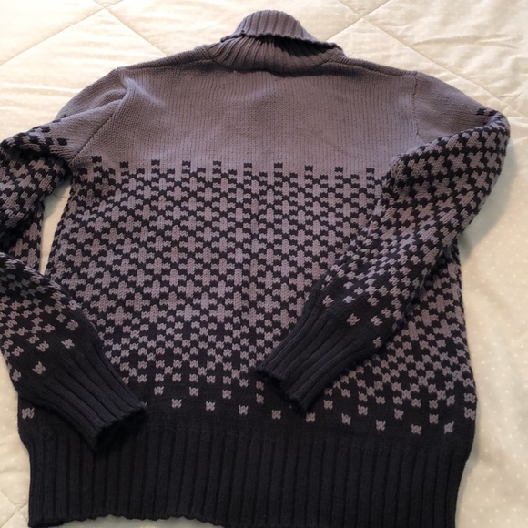 Triko Mens XL Cotton Sweater Navy/lt blue pattern. One button turn down collar - Picture 5 of 7